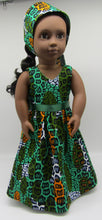 Load image into Gallery viewer, Authentic African 2 Pc Block Print 18" Doll Dress: Muted Green