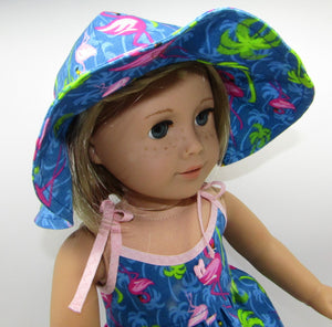 18" Doll Flamingo Sun Dress & Floppy Hat: Blue