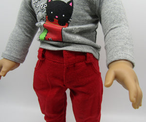 18" Doll Christmas Kitty T-Shirt &  Red Flannel Pants