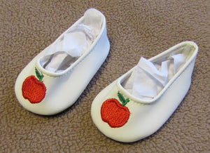 18" & 15" Doll White Flats w Embroidered Apple