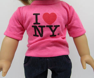 18" Doll I Heart NY 3 Pc Set: T-Shirt, Jeans & Shoes