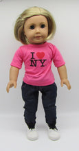 Load image into Gallery viewer, 18&quot; Doll I Heart NY 3 Pc Set: T-Shirt, Jeans &amp; Shoes
