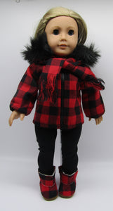 18" Doll Buffalo Plaid 4 Piece Outfit: Red