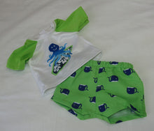 Load image into Gallery viewer, 18&quot; Doll Rash Guard Swim Set: Bright Green Octopus
