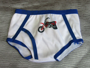 18" Doll Briefs: Blue & White w Motorcycle