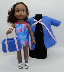 14" Wellie Wisher Doll 3 Pc Swim Set: Tie Dye w Blue Robe