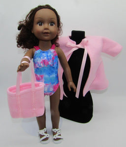 14" Wellie Wisher Doll 3 Pc Swim Set: Tie Dye w Pink Robe
