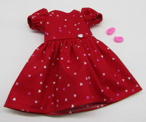 14" Wellie Wisher Doll Heart Dress: Red