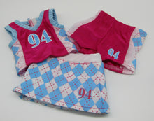 Load image into Gallery viewer, 3 Pc Sports Outfit 18 inch Doll: Pink and Blue Argyle
