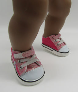 Star No-Tie Glittery Tennis Shoes 18 & 15 inch Doll : Pink
