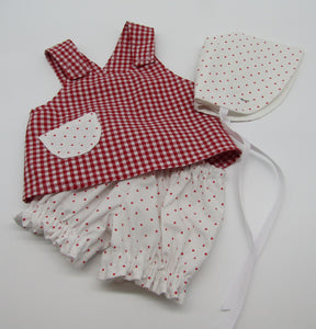 15" Bitty Baby 3 Pc Sunsuit: Red & White
