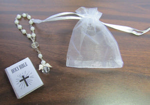 18" Doll Miniature Bible w Rosary: White