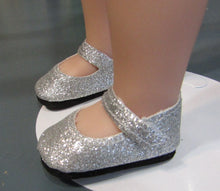 Load image into Gallery viewer, Wellie Wisher (14" Doll) Sparkly T-Strap Shoes: Silver
