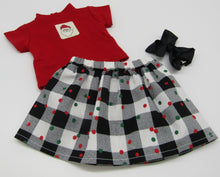 Load image into Gallery viewer, Santa Skirt Combo w Hand Embroidery 18 inch Doll 3 Pc: Red, Black and White
