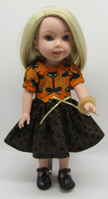 Load image into Gallery viewer, 14" Wellie Wisher Doll Black Cat Dress
