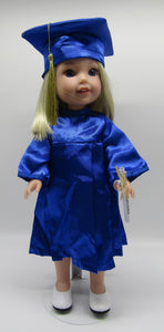 14" Wellie Wisher Doll Graduation Cap, Gown & Diploma: Blue