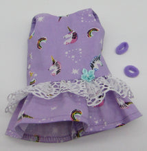 Load image into Gallery viewer, 14&quot; Wellie Wisher Doll Drop Waist Dress: Purple Unicorn

