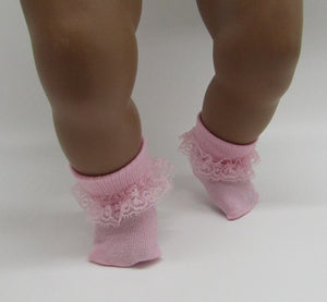 Lace-Trimmed Socks 18 & 15 inch Doll: White & Pink 2 Pack