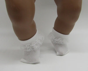 Lace-Trimmed Socks 18 & 15 inch Doll: White & Pink 2 Pack