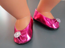 Load image into Gallery viewer, Glitter Bow 18 &amp; 15 inch Doll Dress Shoes w Gem: Hot Pink
