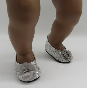 Sequin 18 & 15 inch Doll Dress Shoes: Sliver