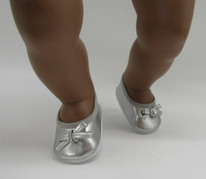 Ballet Flats w Thin Bow 18 & 15 inch Doll: Silver