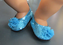 Load image into Gallery viewer, Sequin 18 &amp; 15 inch Doll Dress Shoes: Bright Blue
