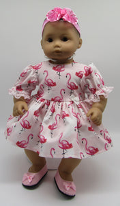15" Bitty Baby Dress: Pale Pink Flamingo