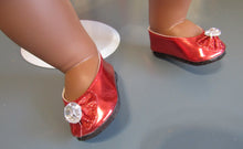 Load image into Gallery viewer, Glitter Bow 18 &amp; 15 inch Doll Dress Shoes w Gem: Red
