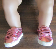 Load image into Gallery viewer, 18&quot; &amp; 15&quot; Doll Glitter No-Tie Tennis Shoes: Pink
