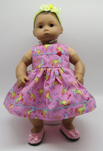 15" Bitty Baby Unicorn Dress: Pink w Rick Rack