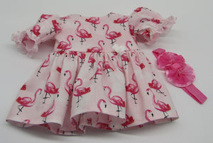 15" Bitty Baby Dress: Pale Pink Flamingo
