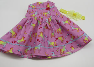 15" Bitty Baby Unicorn Dress: Pink w Rick Rack