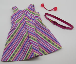 18" Doll Belted Chevron Dress: Pastel Stripes