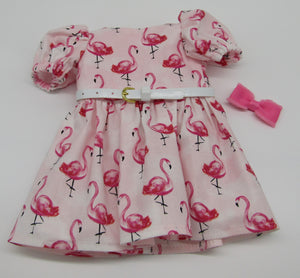 18" Doll Flamingo Belted Dress: Pink
