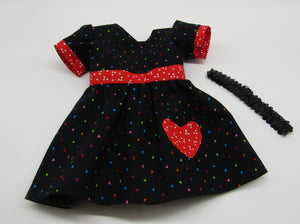 18" Doll Banded Heart-Print Dress: Black & Red