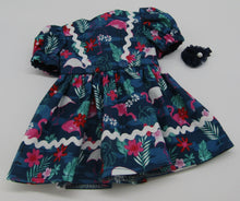 Load image into Gallery viewer, 18&quot; Doll Flamingo Dress w Rick Rack: Blue
