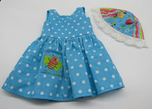 Load image into Gallery viewer, 18&quot; Doll Seersucker Dress &amp; Sun Hat: Bright Blue
