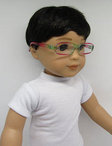 Rectangular 18 inch Doll Glasses: Green & Pink