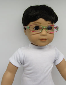 Rectangular 18 inch Doll Glasses: Green & Pink