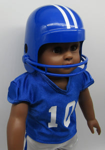 18" Doll Football Uniform 6 Pc: Blue & White