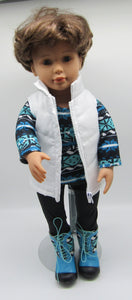 18" Doll Winter Boho 5 Pc Outfit: Blue Ikat