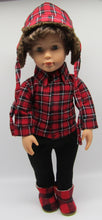 Load image into Gallery viewer, 18&quot; Doll Buffalo Plaid 3 Piece Outfit: Red
