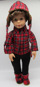 18" Doll Buffalo Plaid 3 Piece Outfit: Red