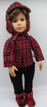 Load image into Gallery viewer, 18&quot; Doll Buffalo Plaid 3 Piece Outfit: Red
