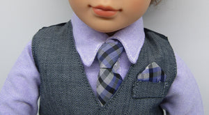 18" Doll Dress Shirt, Slacks, Vest & Tie: Purple & Gray