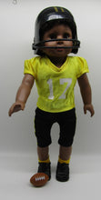 Load image into Gallery viewer, 18&quot; Doll Football Uniform 6 Pc: Black &amp; Yellow
