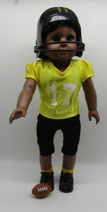 18" Doll Football Uniform 6 Pc: Black & Yellow