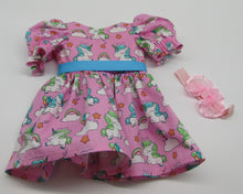 Load image into Gallery viewer, 18&quot; Doll Unicorn w Clouds &amp; Stars Dress: Bright Pink
