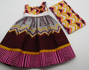 Authentic African Block Print Dress: Burgundy & Hot Pink